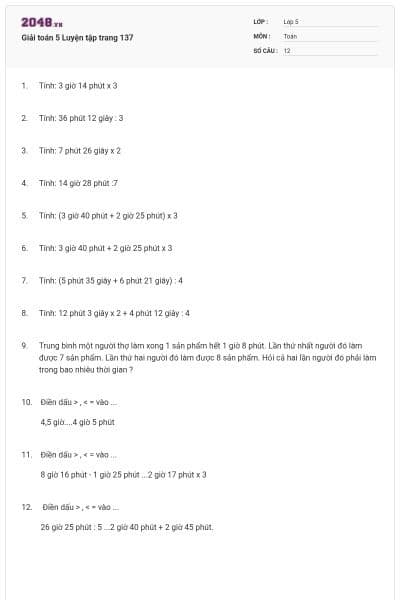 Giải toán 5 Luyện tập trang 137