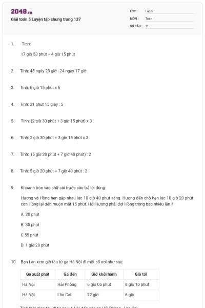 Giải toán 5 Luyện tập chung trang 137