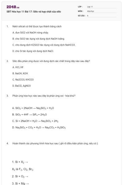 SBT Hóa học 11 Bài 17: Silic và hợp chất của silic