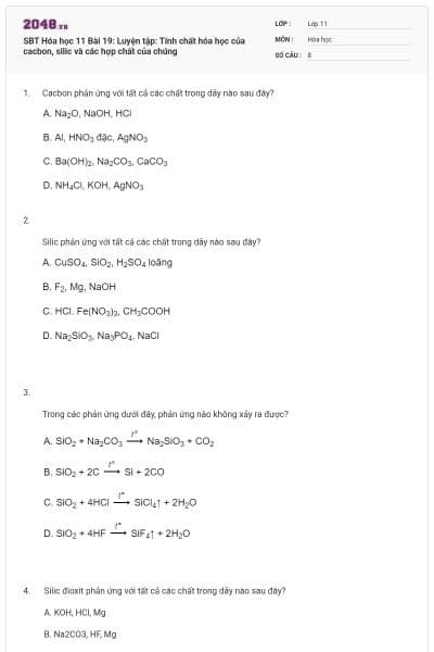 SBT Hóa học 11 Bài 19: Luyện tập: Tính chất hóa học của cacbon, silic và các hợp chất của chúng