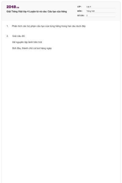 Giải Tiếng Việt lớp 4 Luyện từ và câu: Cấu tạo của tiếng