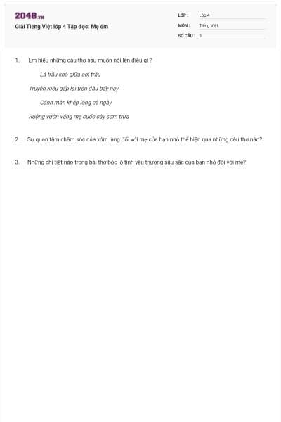 Giải Tiếng Việt lớp 4 Tập đọc: Mẹ ốm