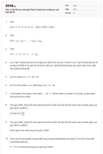 Top 11 Đề thi học sinh giỏi Toán 6 chọn lọc có đáp án, cực hay (Đề 6)