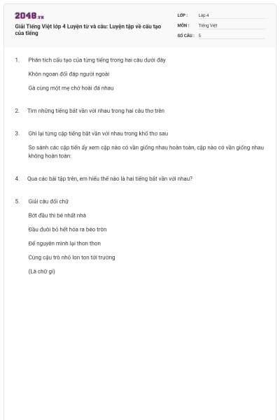 Giải Tiếng Việt lớp 4 Luyện từ và câu: Luyện tập về cấu tạo của tiếng