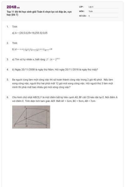 Top 11 Đề thi học sinh giỏi Toán 6 chọn lọc có đáp án, cực hay (Đề 7)