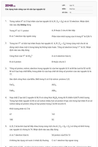 Các dạng toán nâng cao về cấu tạo nguyên tử