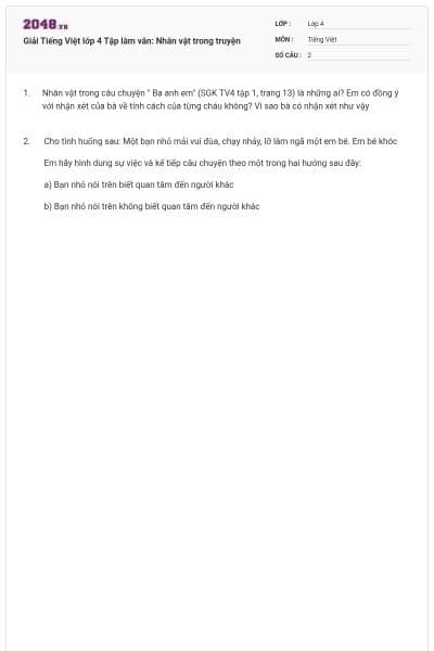 Giải Tiếng Việt lớp 4 Tập làm văn: Nhân vật trong truyện