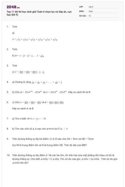 Top 11 Đề thi học sinh giỏi Toán 6 chọn lọc có đáp án, cực hay (Đề 9)