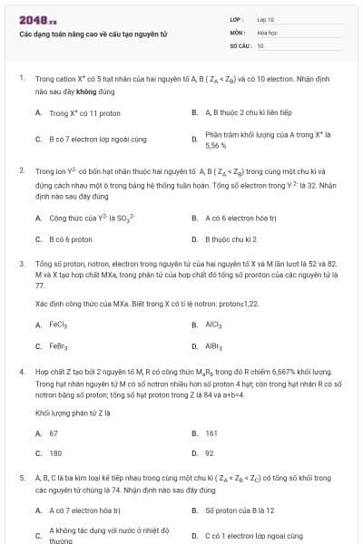 Các dạng toán nâng cao về cấu tạo nguyên tử