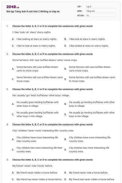 Bài tập Tiếng Anh 8 mới Unit 2 Writing có đáp án