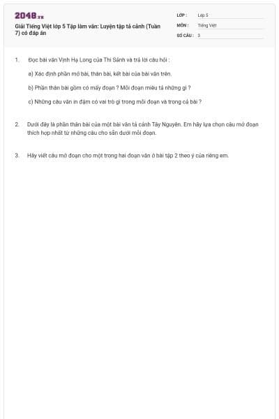 Giải Tiếng Việt lớp 5 Tập làm văn: Luyện tập tả cảnh (Tuần 7) có đáp án