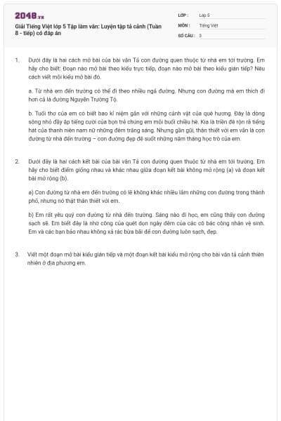 Giải Tiếng Việt lớp 5 Tập làm văn: Luyện tập tả cảnh (Tuần 8 - tiếp) có đáp án