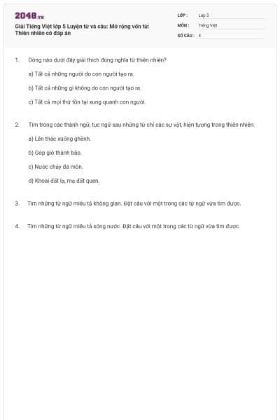 Giải Tiếng Việt lớp 5 Luyện từ và câu: Mở rộng vốn từ: Thiên nhiên có đáp án