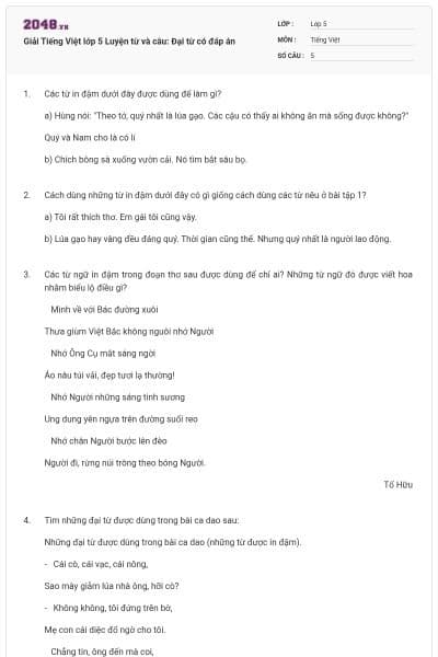 Giải Tiếng Việt lớp 5 Luyện từ và câu: Đại từ có đáp án