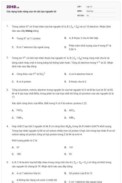 Các dạng toán nâng cao về cấu tạo nguyên tử