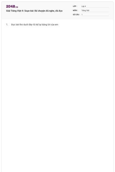 Giải Tiếng Việt 4: Soạn bài: Kể chuyện đã nghe, đã đọc