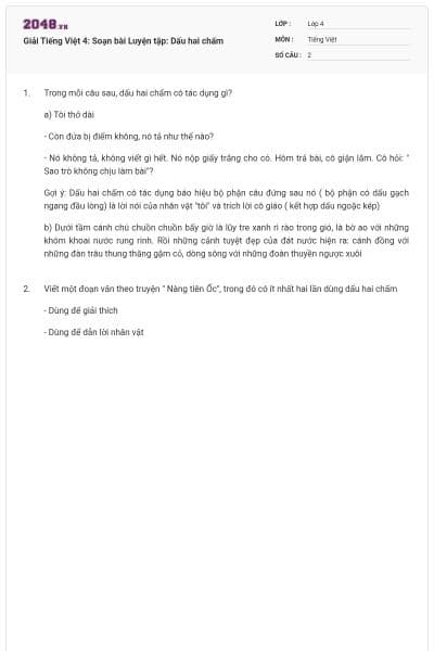 Giải Tiếng Việt 4: Soạn bài Luyện tập: Dấu hai chấm
