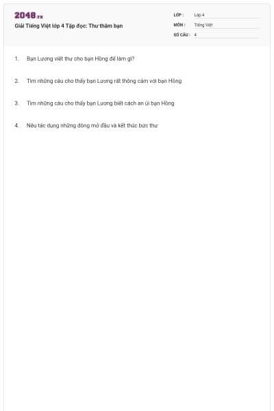 Giải Tiếng Việt lớp 4 Tập đọc: Thư thăm bạn