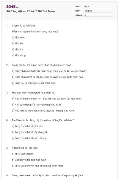 Giải Tiếng Việt lớp 5 Tuần 10 Tiết 7 có đáp án