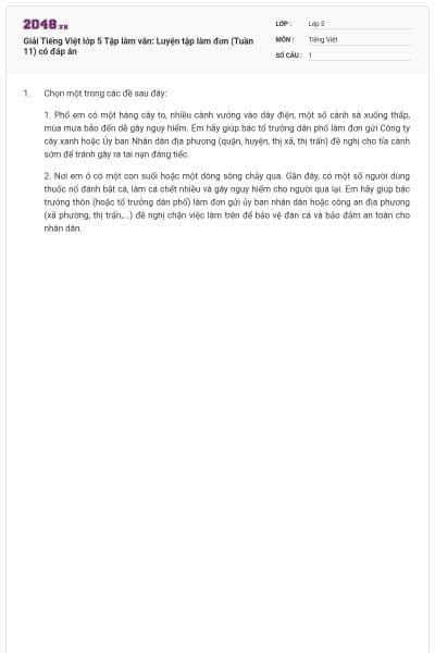 Giải Tiếng Việt lớp 5 Tập làm văn: Luyện tập làm đơn (Tuần 11) có đáp án