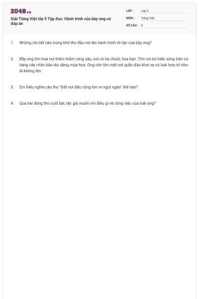 Giải Tiếng Việt lớp 5 Tập đọc: Hành trình của bầy ong có đáp án