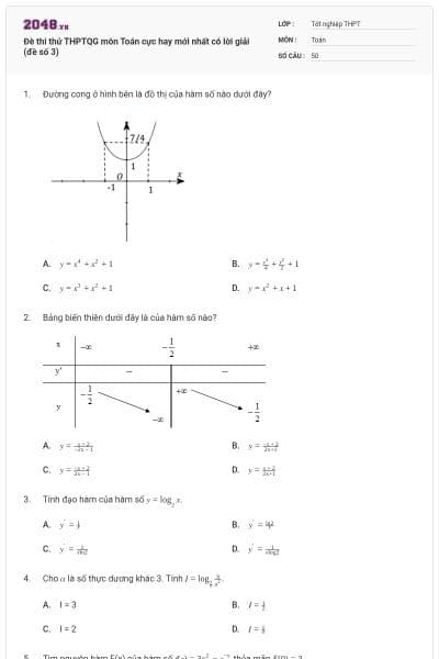 Đè thi thử THPTQG môn Toán cực hay mới nhất có lời giải (đề số 3)