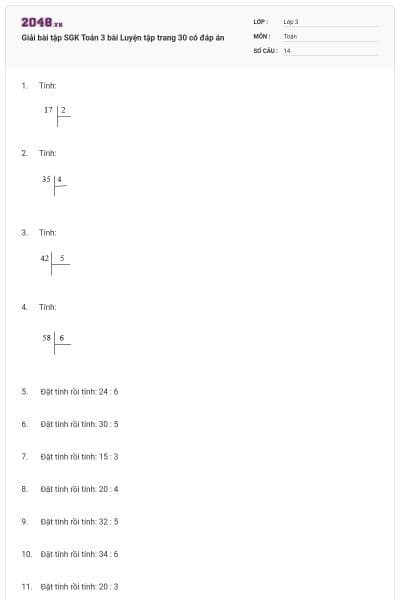 Giải bài tập SGK Toán 3 bài Luyện tập trang 30 có đáp án