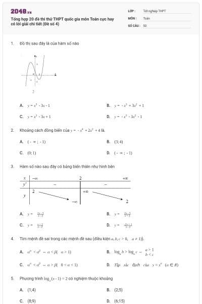 Tổng hợp 20 đề thi thử THPT quốc gia môn Toán cực hay có lời giải chi tiết (Đề số 4)