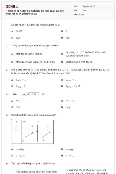 Tổng hợp 25 đề thi thử thpt quốc gia môn Toán cực hay, chọn lọc có lời giải (Đề số 22)