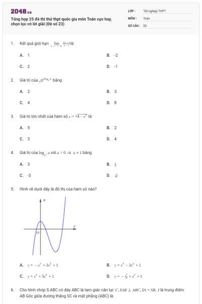 Tổng hợp 25 đề thi thử thpt quốc gia môn Toán cực hay, chọn lọc có lời giải (Đề số 23)