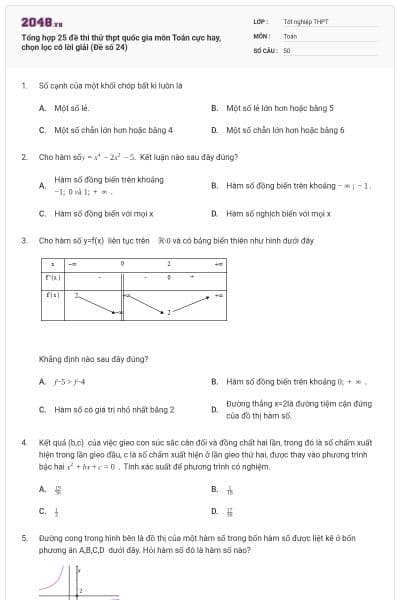Tổng hợp 25 đề thi thử thpt quốc gia môn Toán cực hay, chọn lọc có lời giải (Đề số 24)