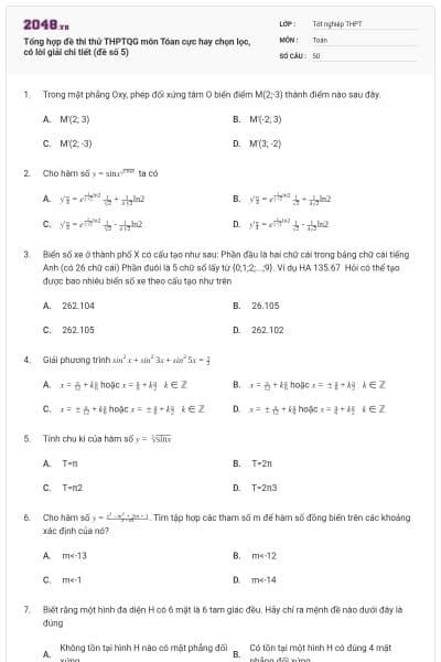 Tổng hợp đề thi thử THPTQG môn Tóan cực hay chọn lọc, có lời giải chi tiết (đề số 5)
