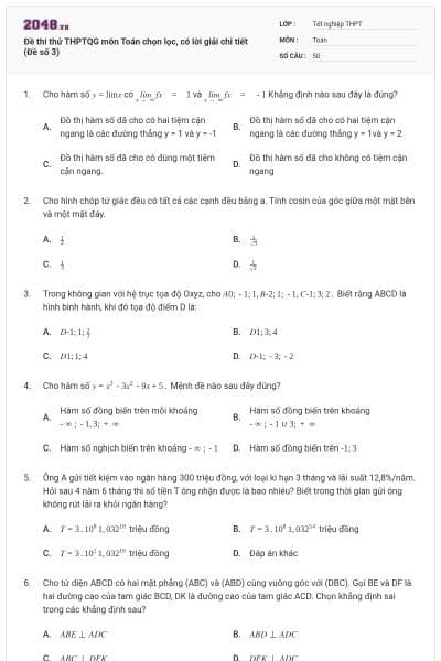Đề thi thử THPTQG môn Toán chọn lọc, có lời giải chi tiết (Đề số 3)