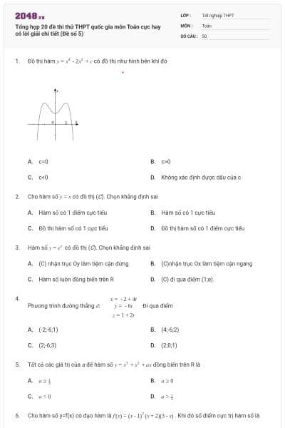 Tổng hợp 20 đề thi thử THPT quốc gia môn Toán cực hay có lời giải chi tiết (Đề số 5)