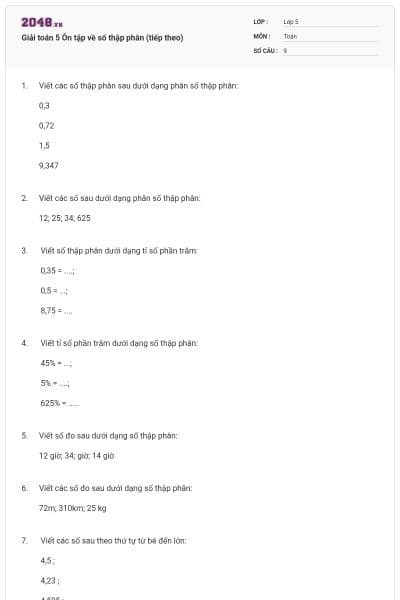 Giải toán 5 Ôn tập về số thập phân (tiếp theo)