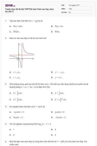 Tuyển chọn đề thi thử THPTQG môn Toán cực hay, chọn lọc (đề 7)