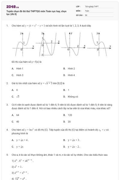 Tuyển chọn đề thi thử THPTQG môn Toán cực hay, chọn lọc (đề 8)
