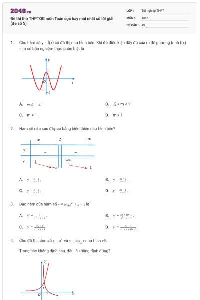 Đè thi thử THPTQG môn Toán cực hay mới nhất có lời giải (đề số 5)