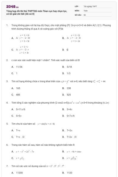 Tổng hợp đề thi thử THPTQG môn Tóan cực hay chọn lọc, có lời giải chi tiết (đề số 8)