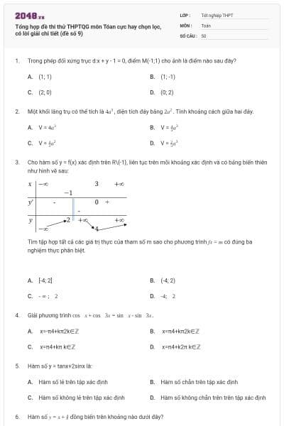 Tổng hợp đề thi thử THPTQG môn Tóan cực hay chọn lọc, có lời giải chi tiết (đề số 9)