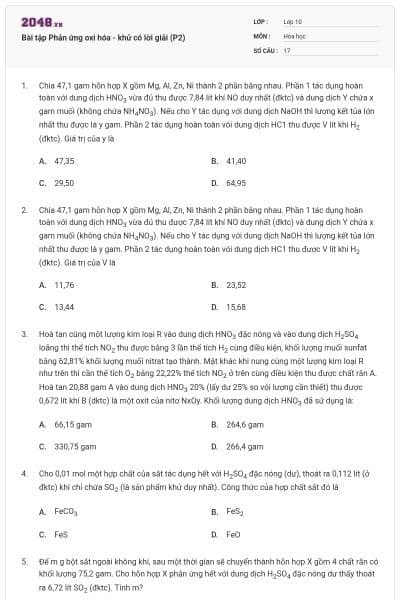 Bài tập Phản ứng oxi hóa - khử có lời giải (P2)