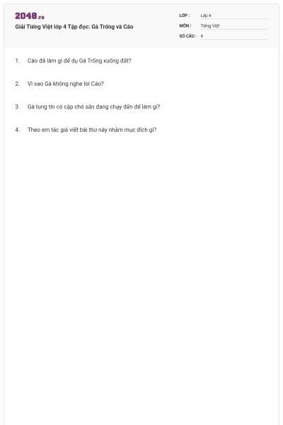 Giải Tiếng Việt lớp 4 Tập đọc: Gà Trống và Cáo