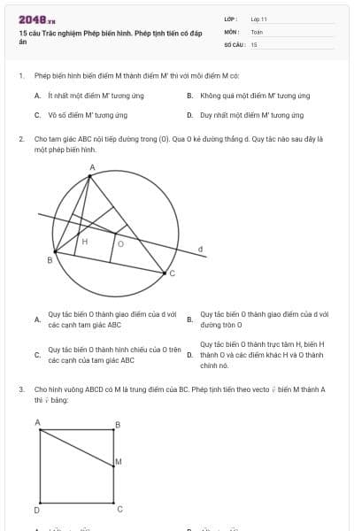 15 câu Trắc nghiệm Phép biến hình. Phép tịnh tiến có đáp án