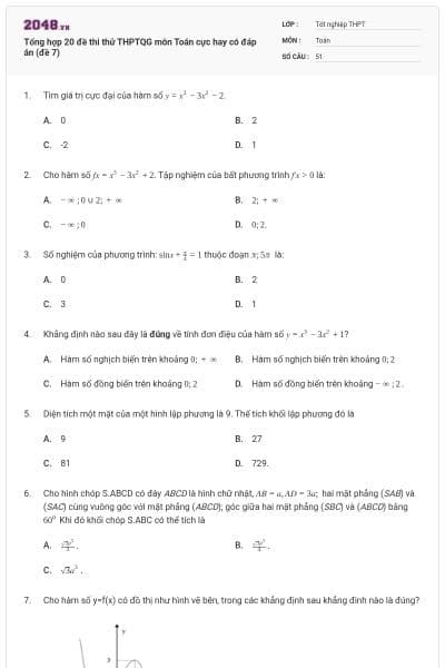 Tổng hợp 20 đề thi thử THPTQG môn Toán cực hay có đáp án (đề 7)