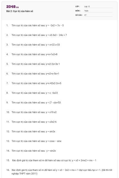 Bài 2: Cực trị của hàm số