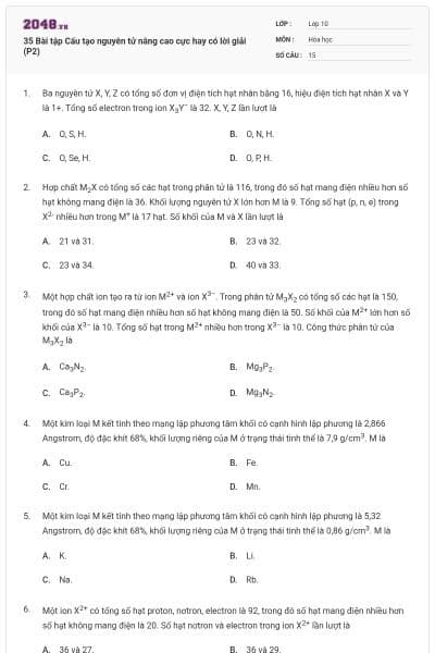 35 Bài tập Cấu tạo nguyên tử nâng cao cực hay có lời giải (P2)