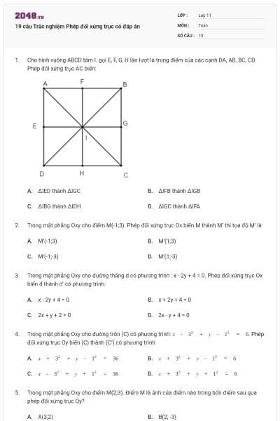 19 câu Trắc nghiệm Phép đối xứng trục có đáp án
