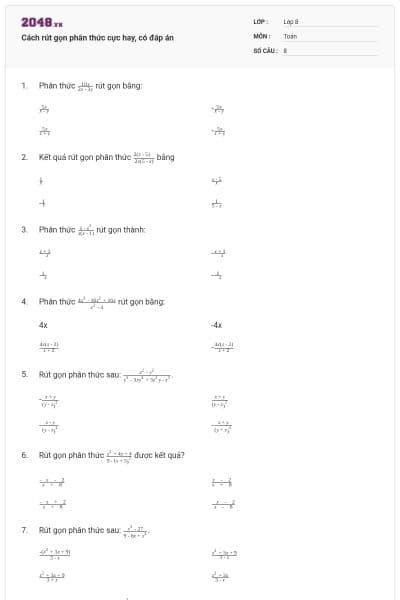 Cách rút gọn phân thức cực hay, có đáp án