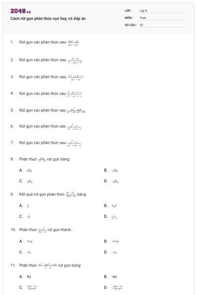 Cách rút gọn phân thức cực hay, có đáp án