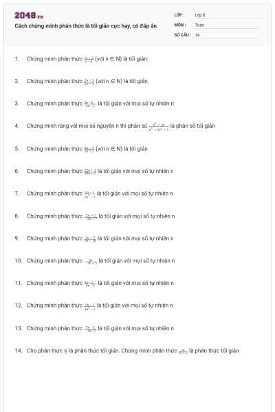 Cách chứng minh phân thức là tối giản cực hay, có đáp án